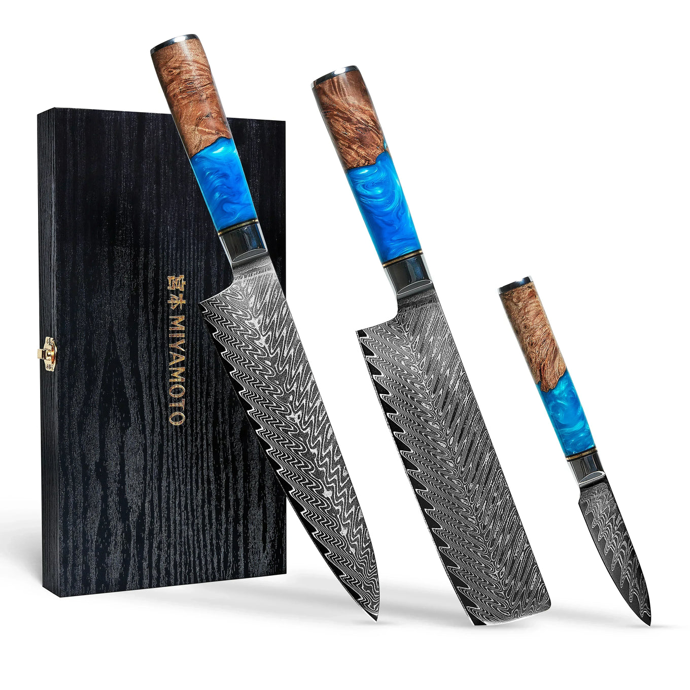 Miyamoto Japanese Knife Damascus Knife 3 Set - Lux Resin