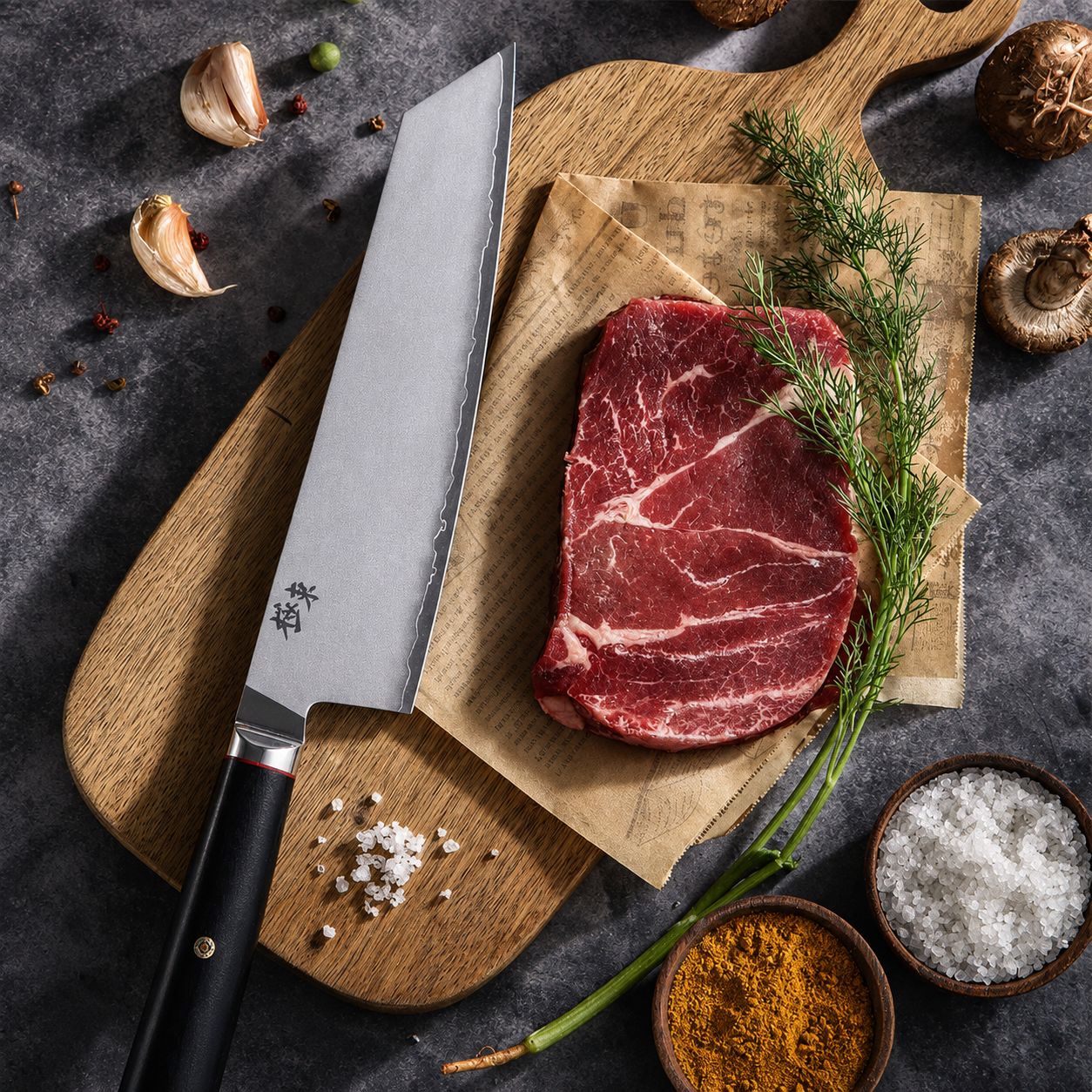 Miyamoto Japan AUS-10 Steel Core 8-Inch Kyokuto Cleaver Knife – 3-Layer Composite Steel Japanese Kitchen Cleaver