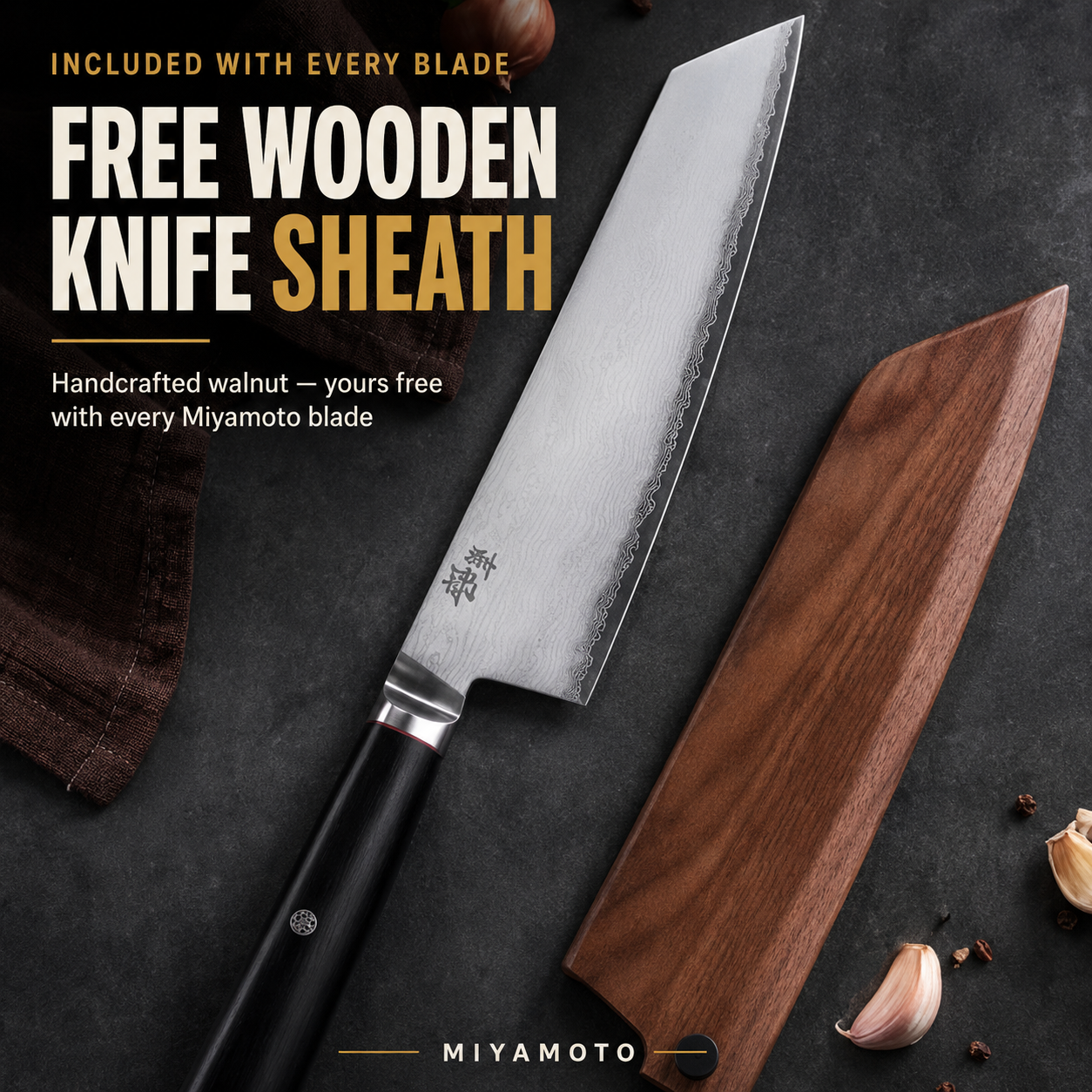 Miyamoto Japan AUS-10 Steel Core 8-Inch Kyokuto Cleaver Knife – 3-Layer Composite Steel Japanese Kitchen Cleaver