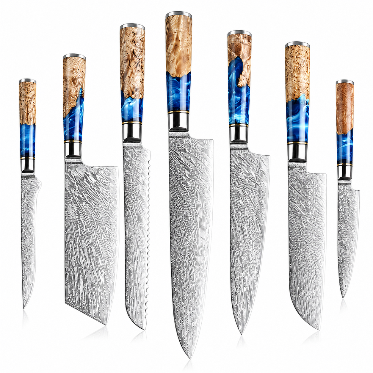 Miyamoto Japanese Damascus Steel Kitchen Knife Set With Resin Handle