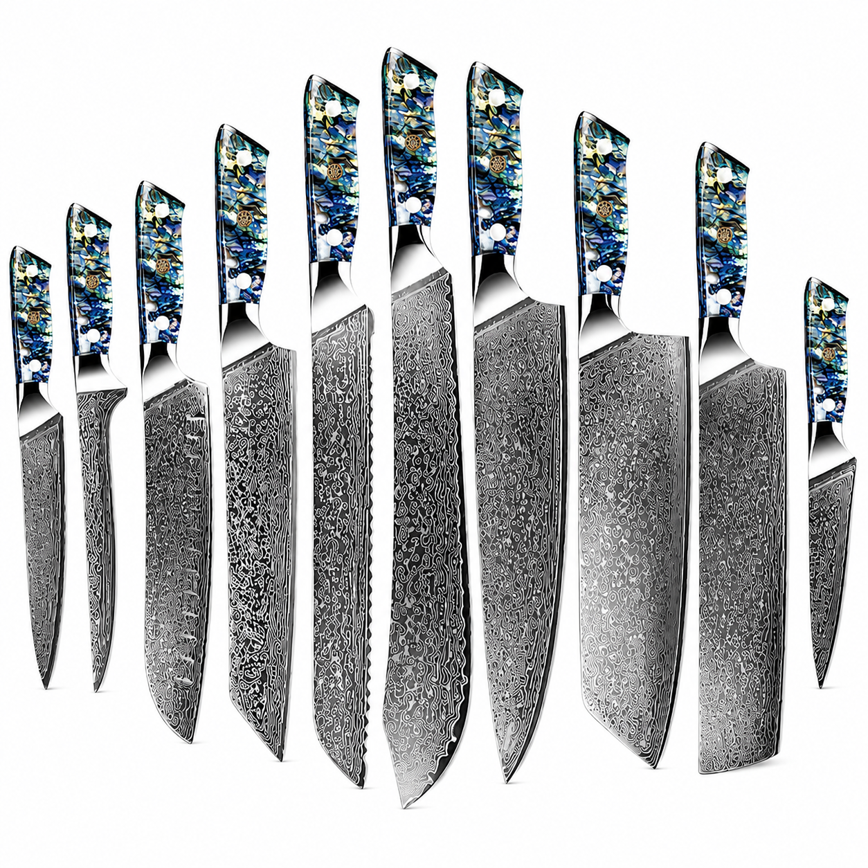 Miyamoto 67 Layer Damascus Steel Knife Set With Abalone Handle