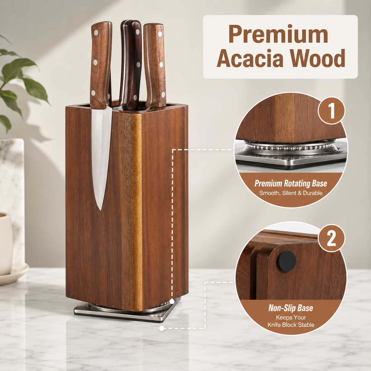 Rotating Wooden Magnetic Knife Rack