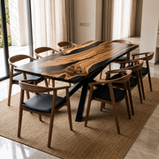 Solid Walnut Dining Table with Black Resin