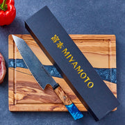Damacus Knife and Olive Wood Board Set