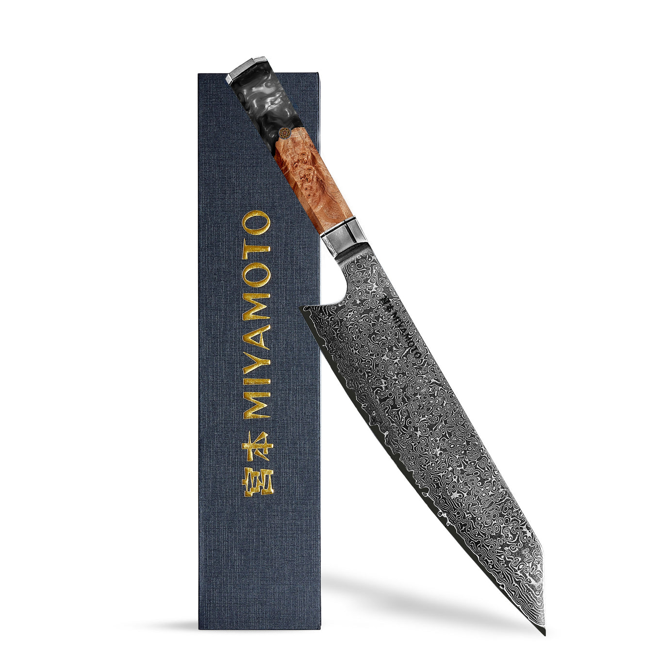 Miyamoto Damascus Kiritsuke Chef Knife with Black Resin Handle