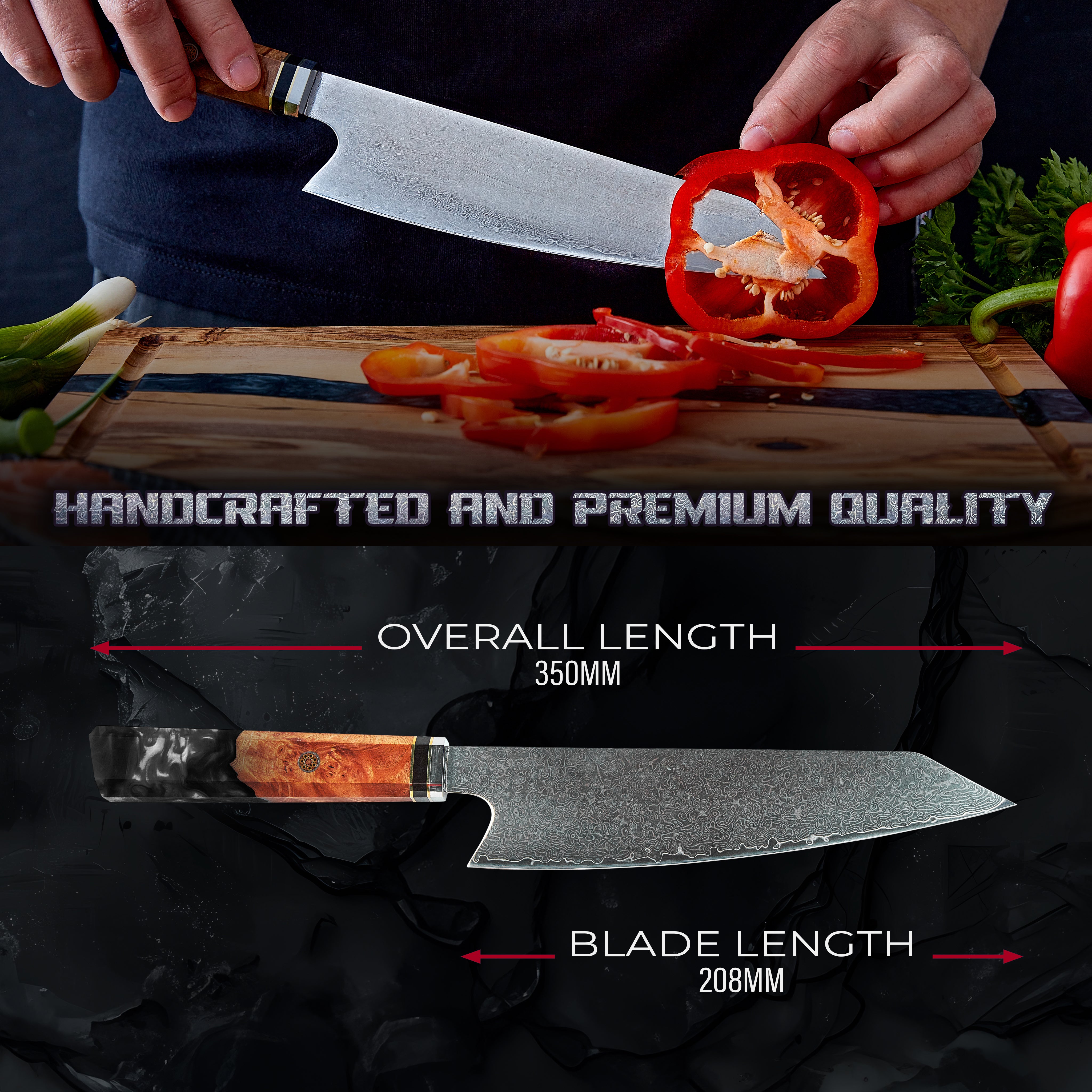 Damacus Knife and Olive Wood Board Set