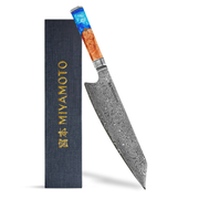 Miyamoto Damascus Kiritsuke Chef Knife with Blue Resin Handle
