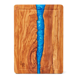 Olive Wood and Resin Chopping Board with Blue Resin