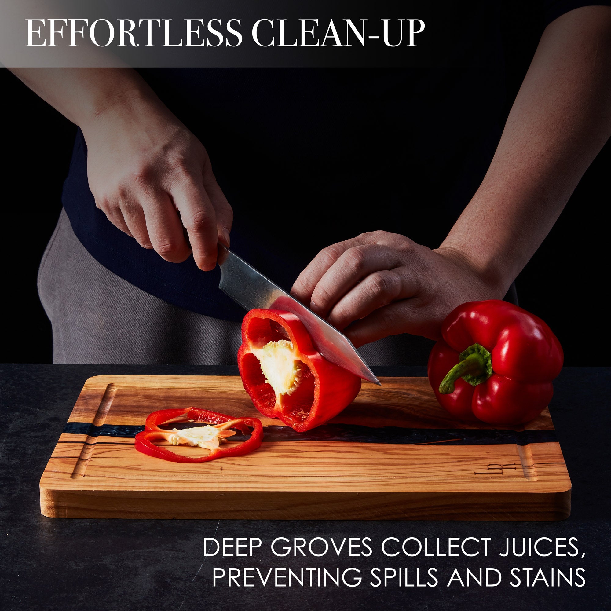 Olive Wood and Resin Chopping Board with Black Resin