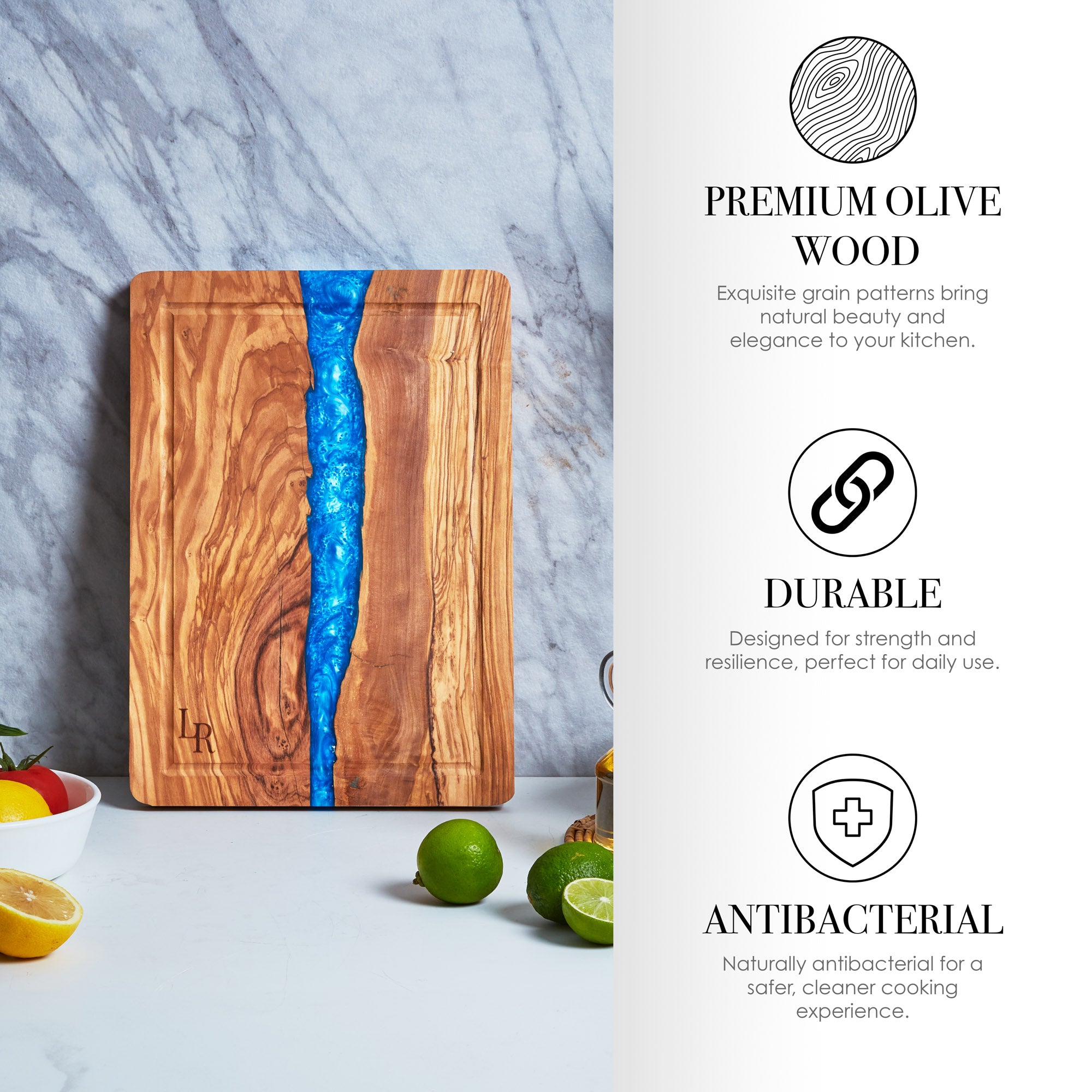 Damacus Knife and Olive Wood Board Set