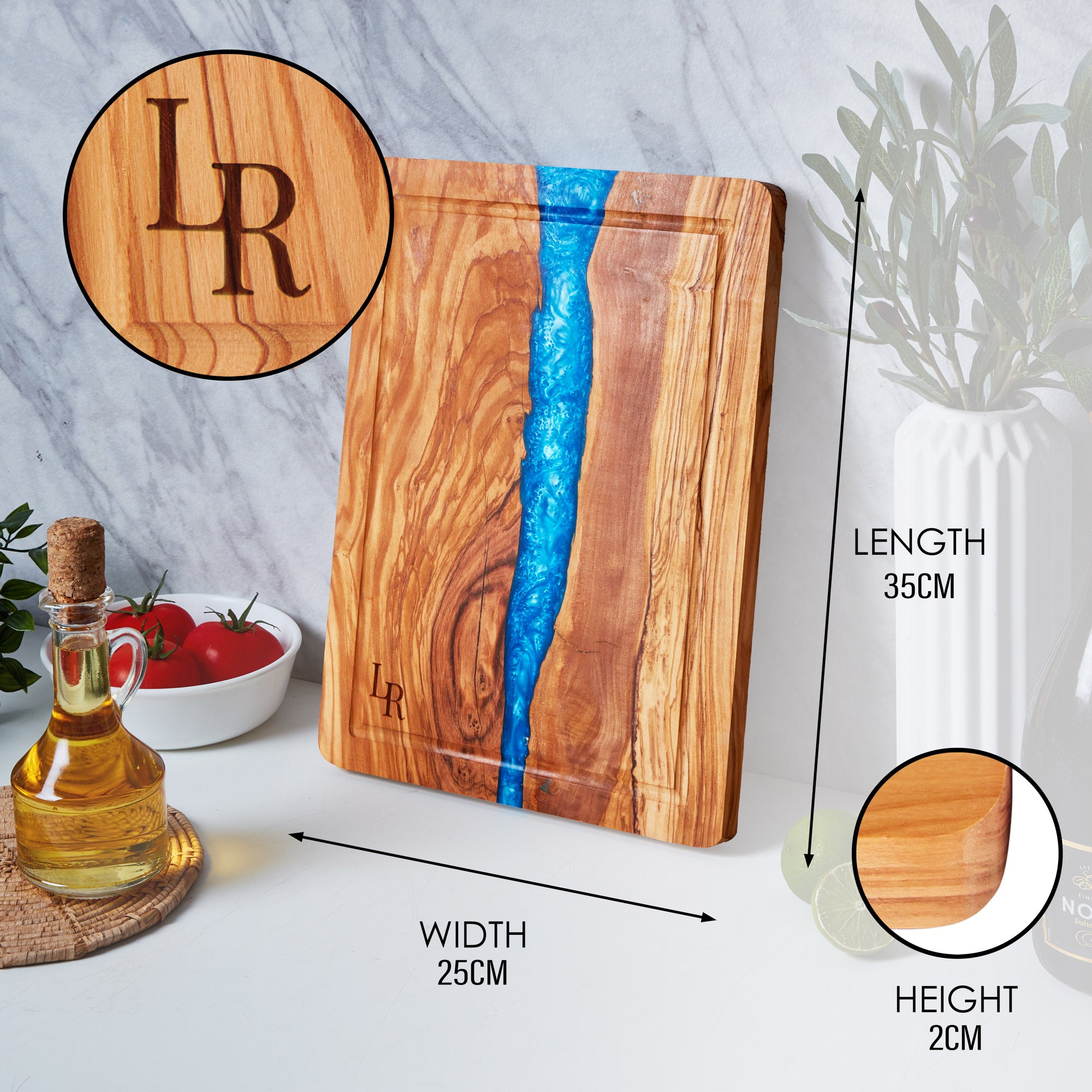 Olive Wood and Resin Chopping Board with Blue Resin
