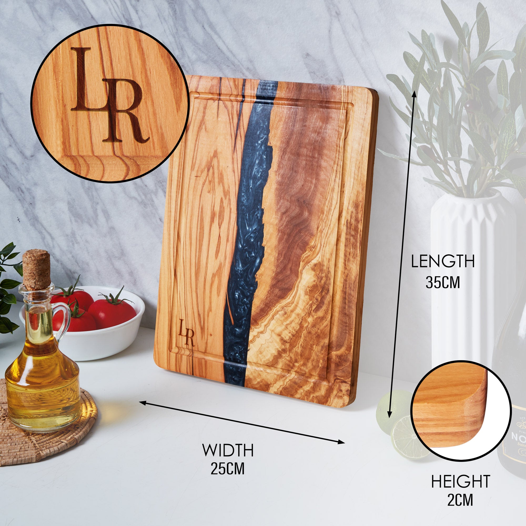 Damacus Knife and Olive Wood Board Set