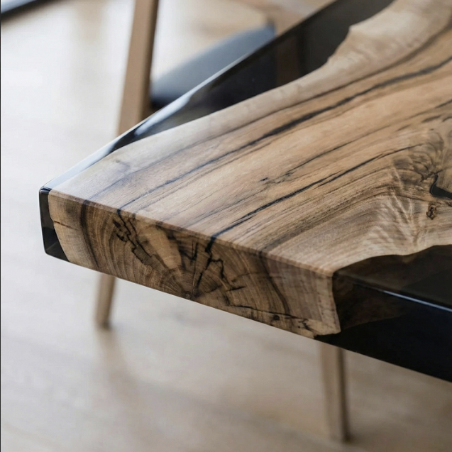 Solid Walnut Dining Table with Black Resin