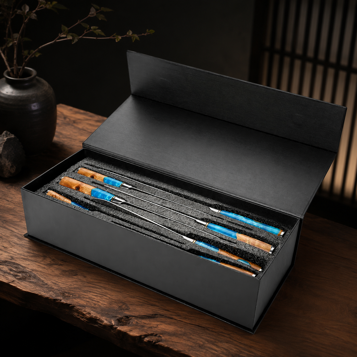 Miyamoto Japanese Damascus Steel Kitchen Knife Set With Resin Handle