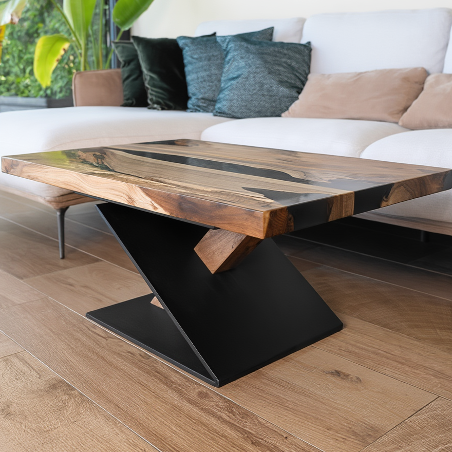 Solid Walnut Coffee Table with Black Resin