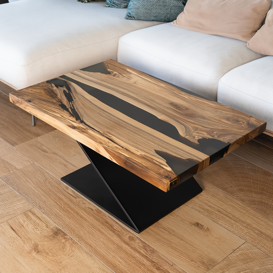 Solid Walnut Coffee Table with Black Resin