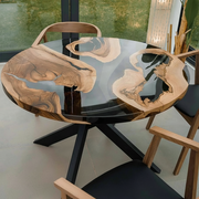 Solid Walnut Circle Dining Table with Black Resin